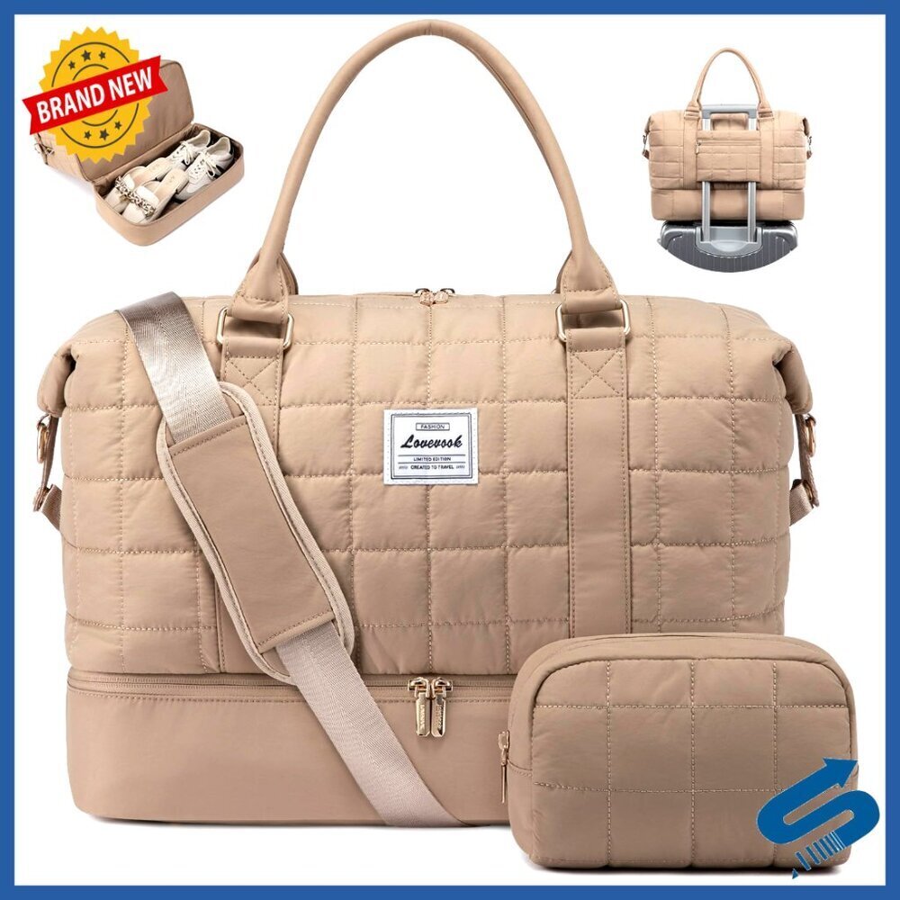 36L Travel Duffel Weekender Bag with Toiletry Bag, Shoe Compartment, Waterproof